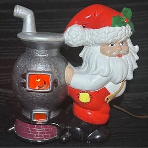 Vintage Handmade Santa & Pot Belly Stove Lighted Ceramic Decoration